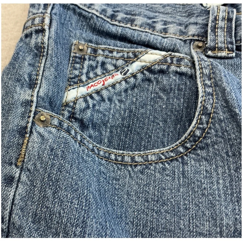 Paco‎ Sport Vintage Y2K Denim Shorts Baggy Skater Embroidered Blue Men 34 Street